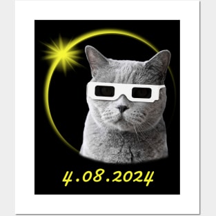 Total solar eclipse 2024 Cat Wearing Eclipse Glasses Posters and Art